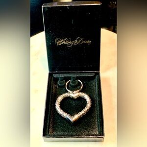WHITING & DAVIS HEART KEYCHAIN SILVER VINTAGE MESH NIB 1980s